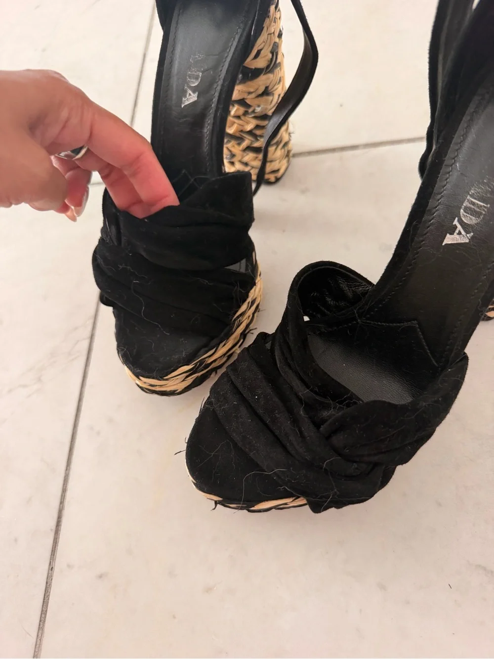 Prada Black Braided Platform Sandals with Woven Heel